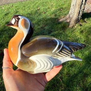 Vintage Lomonosov Ceramic Duck Bird USSR Russia Figurine Figure 9” Stamped EUC.